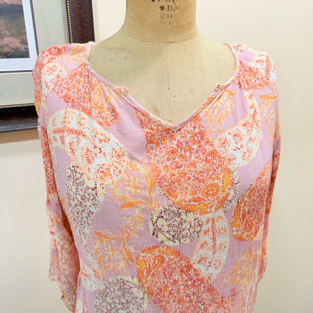 Renee C Paisley Floral Pink and Orange Blouse - Picture 2 of 7